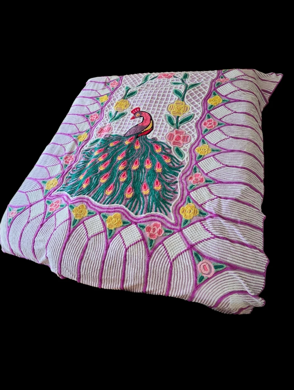 Vintage Chenille Peacock Bedspread Purple 98